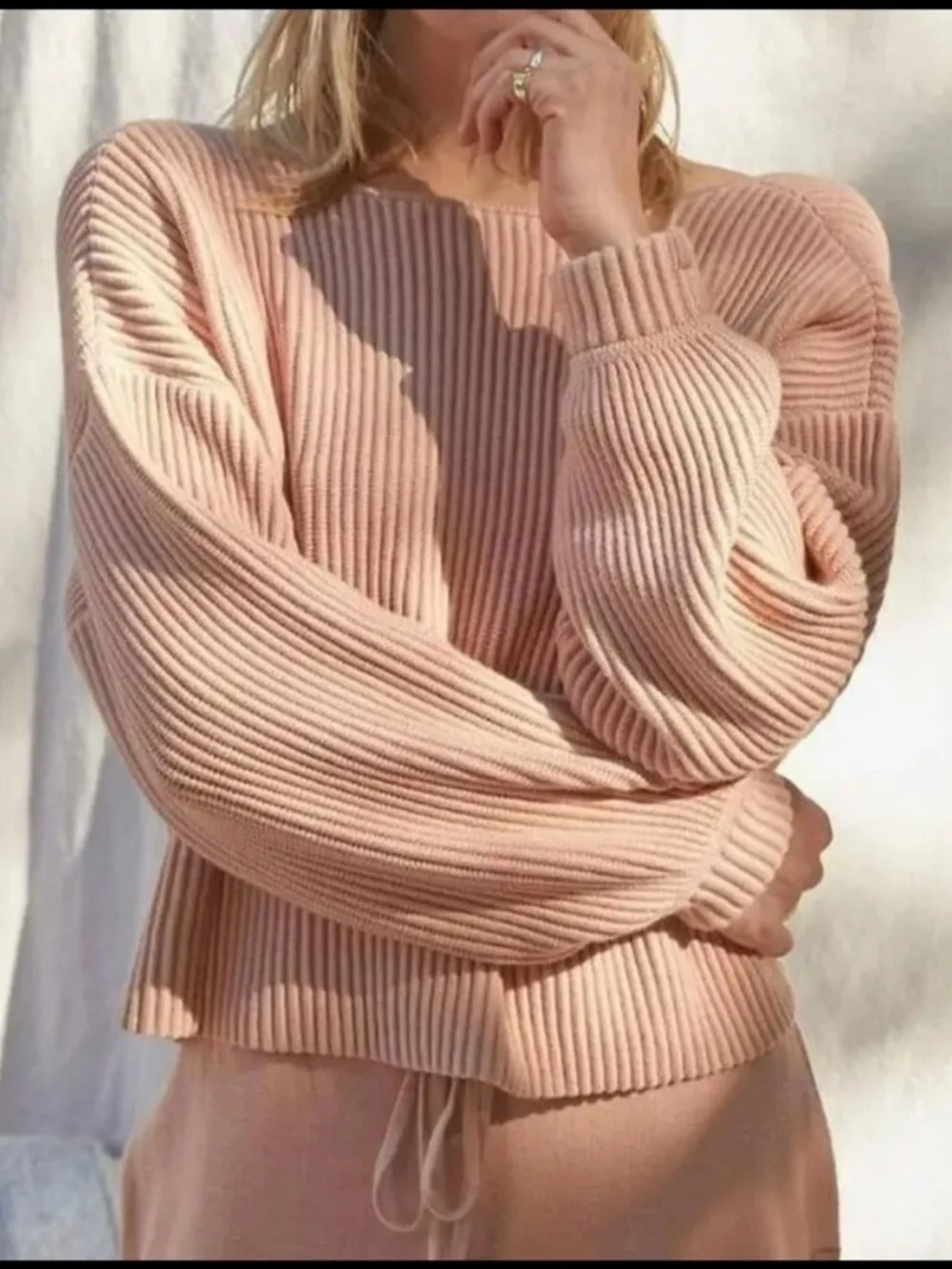 Lunya Cozy Cotton Silk Reversible Pullover Tranquil Tan Lunya Sweater EUC Small